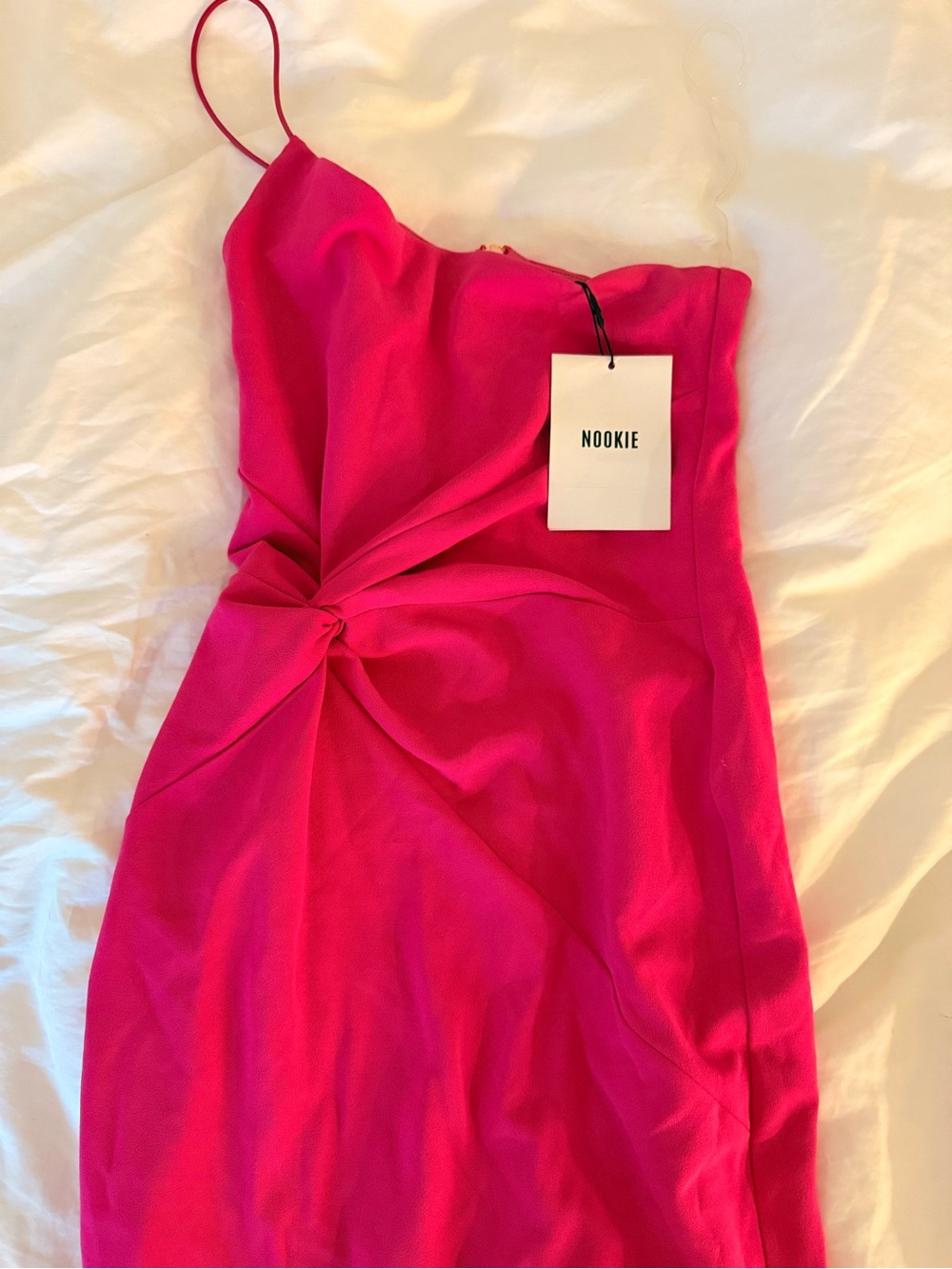 Nookie Fuchsia One-Shoulder Knot Dress